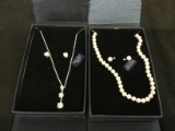 Sterling Silver Necklace with CZ and FauxPearls