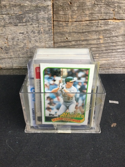 Small acrylic box of baseball cards in slips