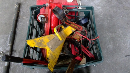 Crate of Automotive Jacks, Stands and mixed tools