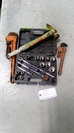 PittsburghPro ½in Drive Sockets, 2 Pipe Wrenches & Framing Hammer