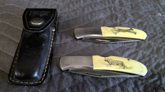 2 Kershaw 4200 Scrimshaw Folding Knives