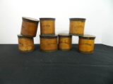 Set Of Seven Round Wooden Spice Boxes