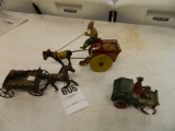Three Tin Toys, Wooden Pony and Cart
