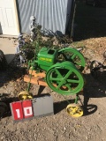 JOHN DEERE GAS ENGINE, 1.5 HP, ON TRUCKS, BRASS TAG ON REAR, 240214