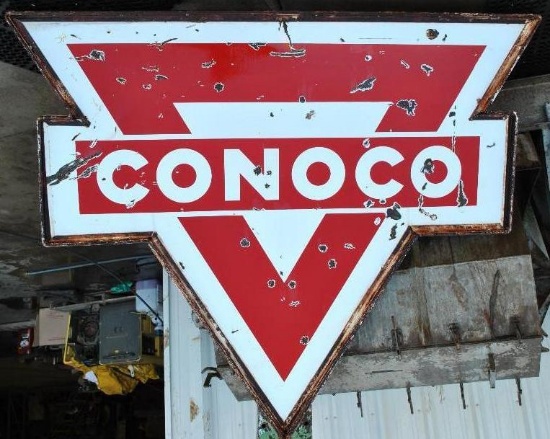 Conoco Porcelain Petroleum Large Double Sided Sign