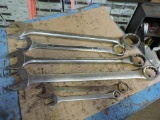 Various large wrenches, open end box end