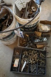2 buckets misc bolts, tub of brass fittings