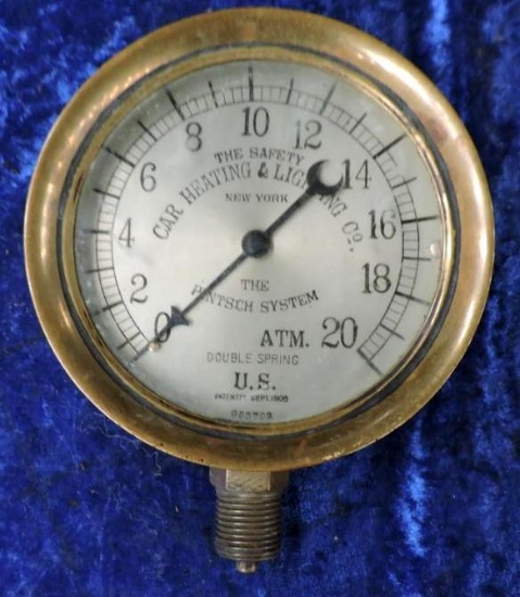 The Safety Car heating and Lighting Co. Brass gauge