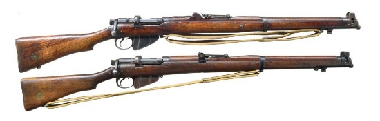 2 BRITISH SMLE BOLT ACTION RIFLES.