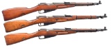 3 MODEL 1944 MOSIN NAGANT BOLT ACTION CARBINES.