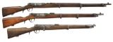 3 STEYR KROPATSCHEK 1886 BOLT ACTION RIFLES.