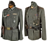 2 WWII GERMAN TUNICS & CAPS.