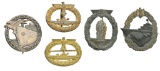 5 WWII GERMAN KREIGSMARINE BADGES.