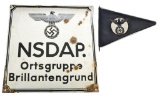 WWII GERMAN PORCELAIN SIGN & PENNANT.