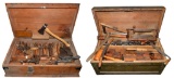 EARLY CHESTS WITH WOODWORKING TOOLS.