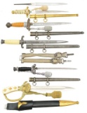 5 WWII GERMAN STYLE DAGGERS & 1 BLADE.