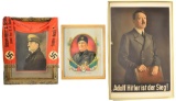 2 FRAMED HITLER PRINTS & 1 MUSSOLINI PRINT.