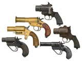 6 EUROPEAN SINGLE SHOT FLARE PISTOLS.