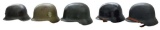 5 WWII & LATER GERMAN STYLE MILITARY HELMETS.
