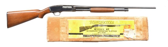 WINCHESTER 42 FIELD PUMP SHOTGUN WITH PICTURE BOX.