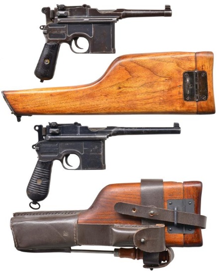 2 MAUSER C96 SEMI AUTO PISTOL RIGS.