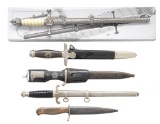 5 WWII STYLE GERMAN EDGED WEAPONS.