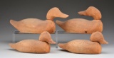 4 UNPAINTED WOODEN DECOYS FROM EVANS DECOY CO.,