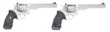 2 STAINLESS RUGER REDHAWK 44 MAG. REVOLVERS.