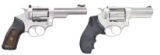 2 STAINLESS RUGER MODEL SP101 REVOLVERS.