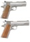 2 AMT STAINLESS 45 ACP SEMI AUTO PISTOLS.