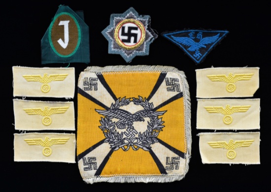 WWII GERMAN CLOTH BADGE, INSIGNIA & FLAG.