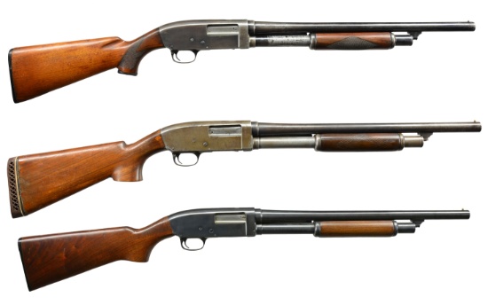 3 STEVENS RIOT PUMP SHOTGUNS.