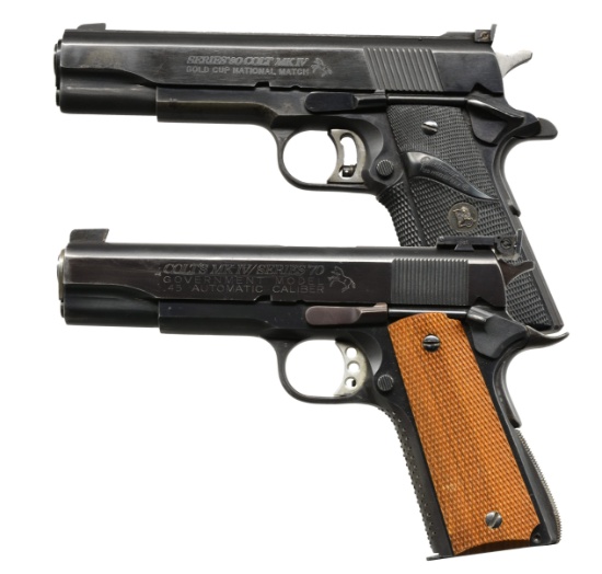 2 COLT MK IV SEMI AUTO PISTOLS.