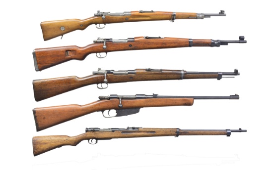 5 FOREIGN BOLT ACTION MILITARY RIFLES.