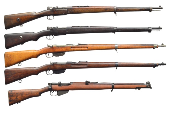 5 EUROPEAN MILITARY BOLT ACTION RIFLES.