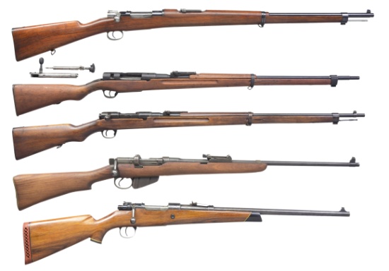 5 MILITARY BOLT ACTION RIFLES.