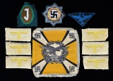 WWII GERMAN CLOTH BADGE, INSIGNIA & FLAG.