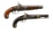 2 PRE CIVIL WAR PERCUSSION SINGLE SHOT PISTOLS.