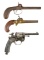 2 PERCUSSION PISTOLS & 1 FRENCH ORDNANCE PISTOL.