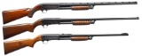 3 ITHACA MODEL 37 PUMP SHOTGUNS.