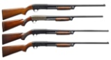 4 ITHACA MODEL 37 PUMP SHOTGUNS.