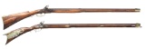 2 CONTEMPORARY FULL STOCK FLINTLOCK RIFLES.