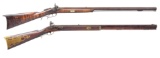 2 HALF STOCK MUZZLELOADING RIFLES.