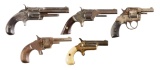 5 SMALL 19TH CENTURY CARTRIDGE PISTOLS.