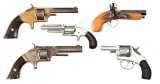 4 REVOLVERS & 1 FLINTLOCK PISTOL.