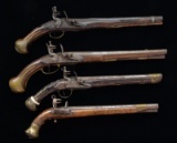 4 ORNATE FULL STOCKED FLINTLOCK PISTOLS.