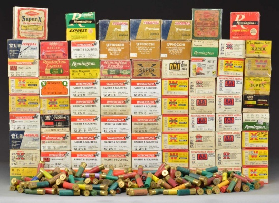 80+ BOXES OF 12, 16 & 20 GA. SHOT SHELL AMMO.