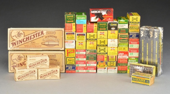 60+ BOXES OF 22 RIMFIRE & CASELESS AMMUNITION.