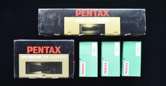 2 PENTAX SPOTTING SCOPES WITH 3 EYEPIECES.