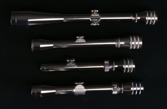 4 VINTAGE REDFIELD TRADITIONAL RIFLE SCOPES.